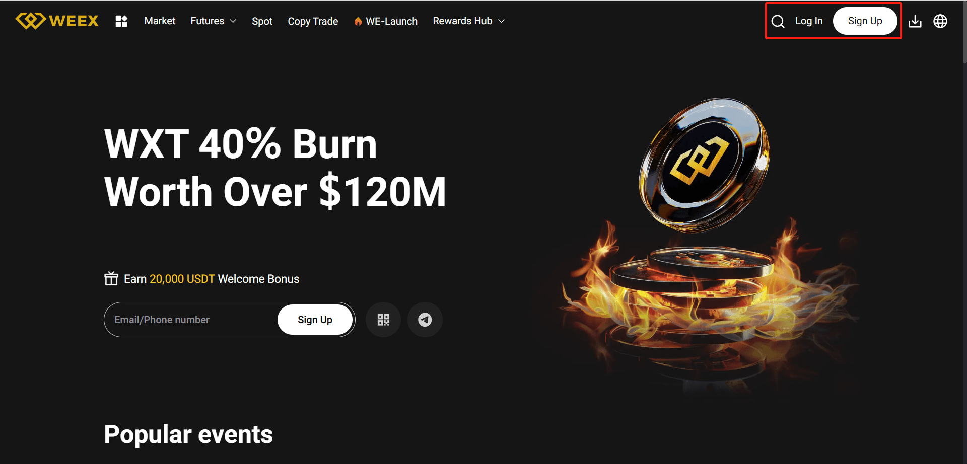 Register or Log In On WEEX