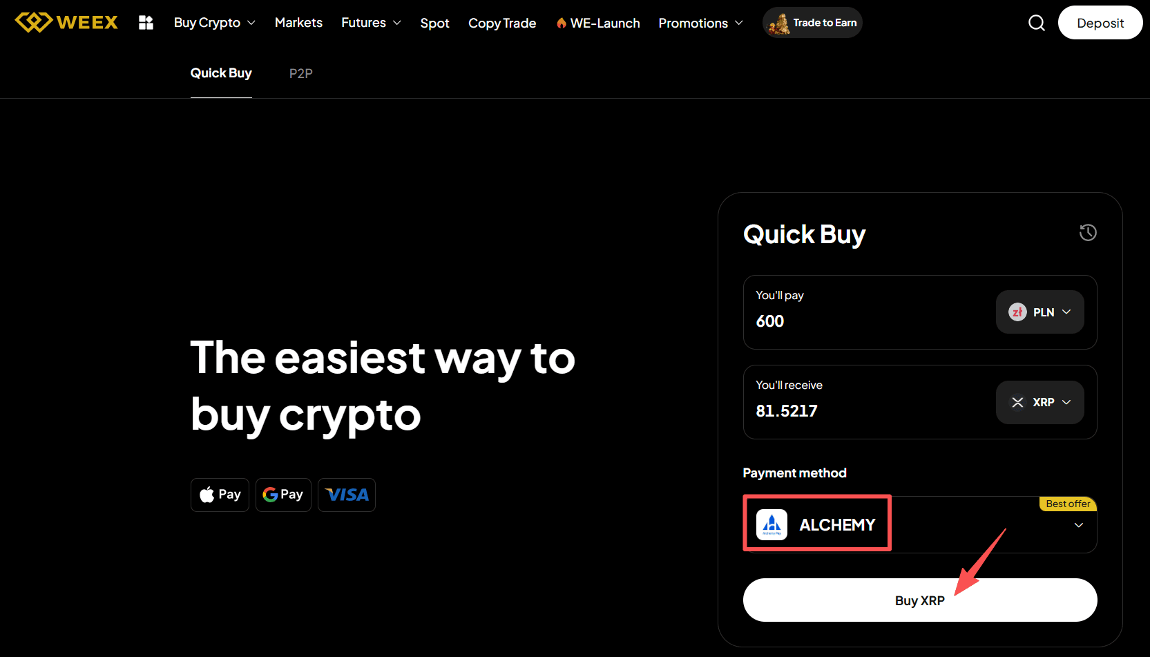 步骤3: 如何在WEEX OTC上买入PLN的XRP? Web 版本
