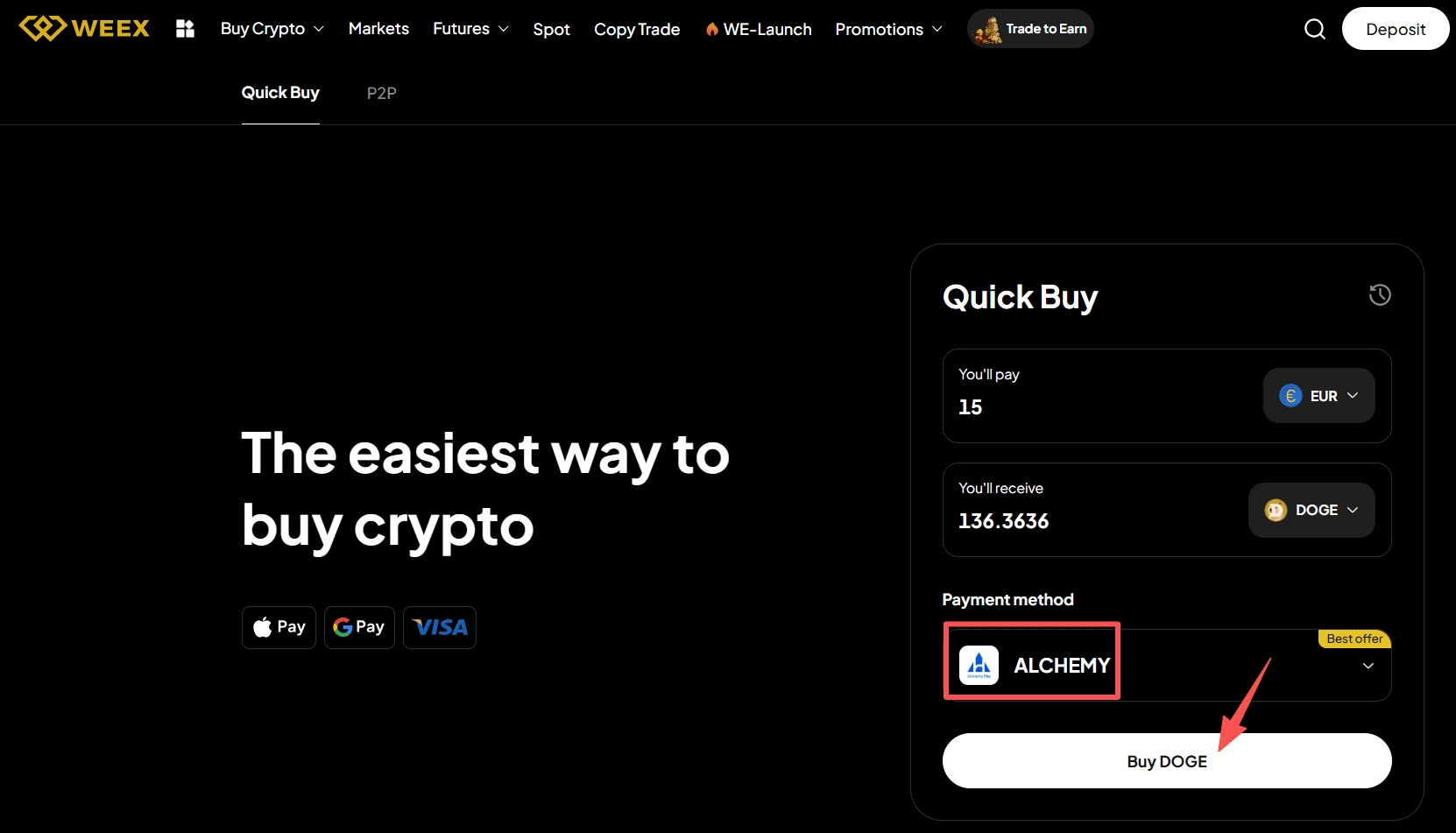 Step3:How to Buy DOGE with EUR on WEEX?Web Version