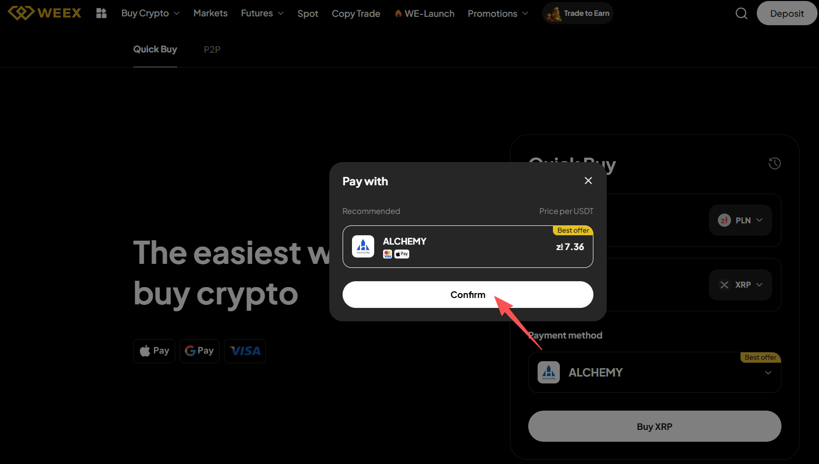 步骤2: 如何在WEEX OTC上买入PLN的XRP? Web 版本