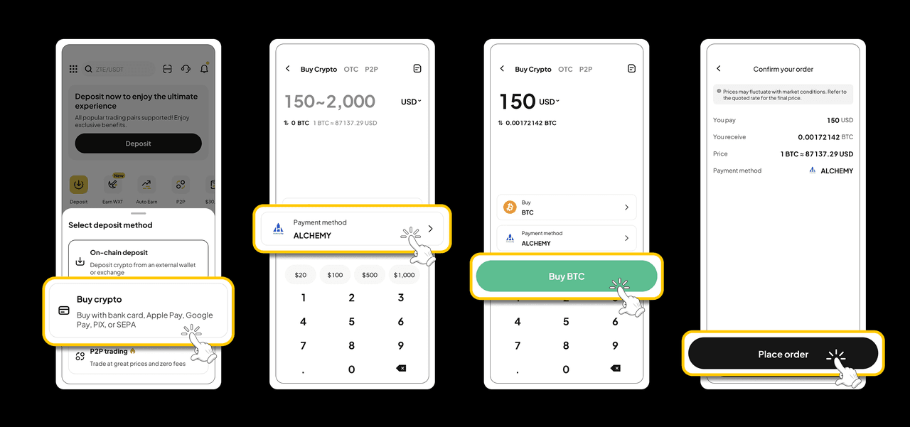 在WEEX(应用程序)上使用INR买入比特币OTC