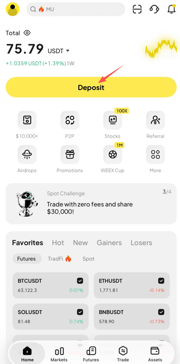 在 WEEX APP 上開啟快速買幣