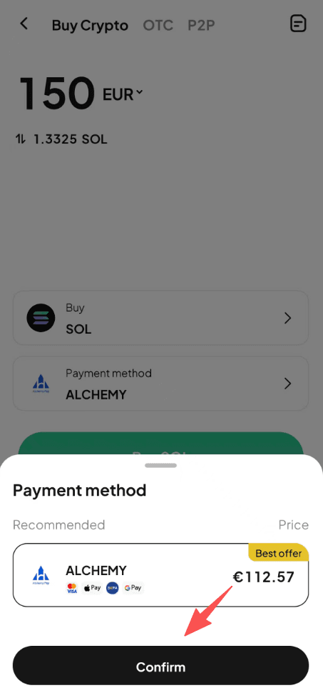 第三步：如何在WEEX上用欧元买入SOL? 应用程序版本