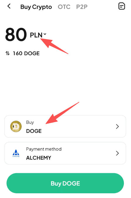 第二步:如何在WEEX OTC上买入DOGE with PLN? 应用程序版本
