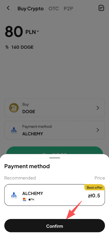 第三步:如何在WEEX OTC上买入DOGE with PLN? 应用程序版本